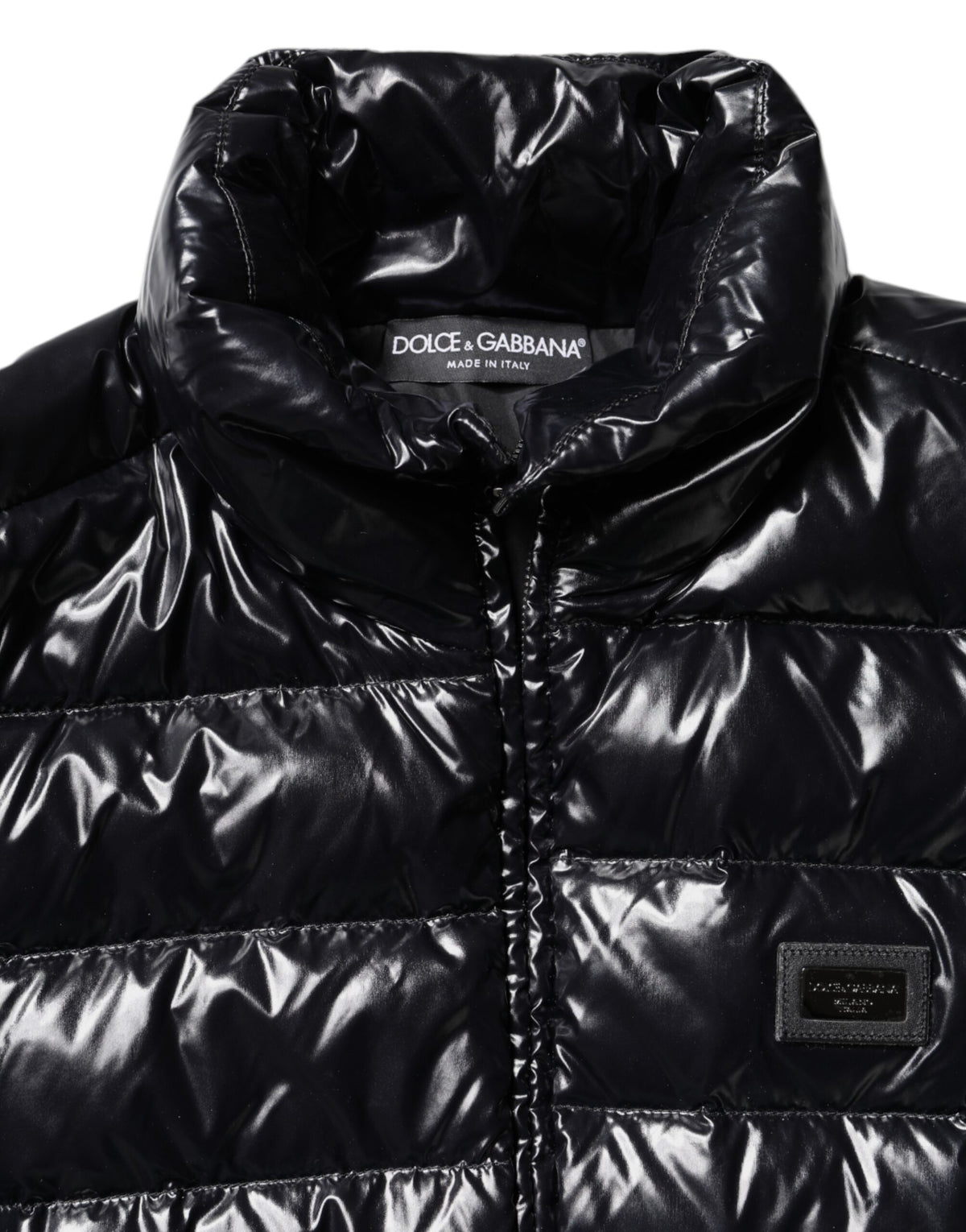Dolce & Gabbana Black Logo Plaque Full Zip Puffer Jacket - Eljoys Fashion 
