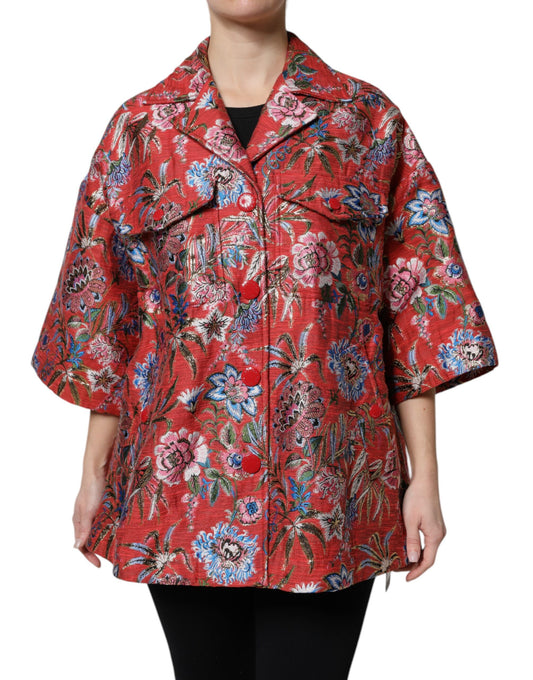Dolce & Gabbana Red Floral Jacquard Button Down Coat Jacket Dolce & Gabbana