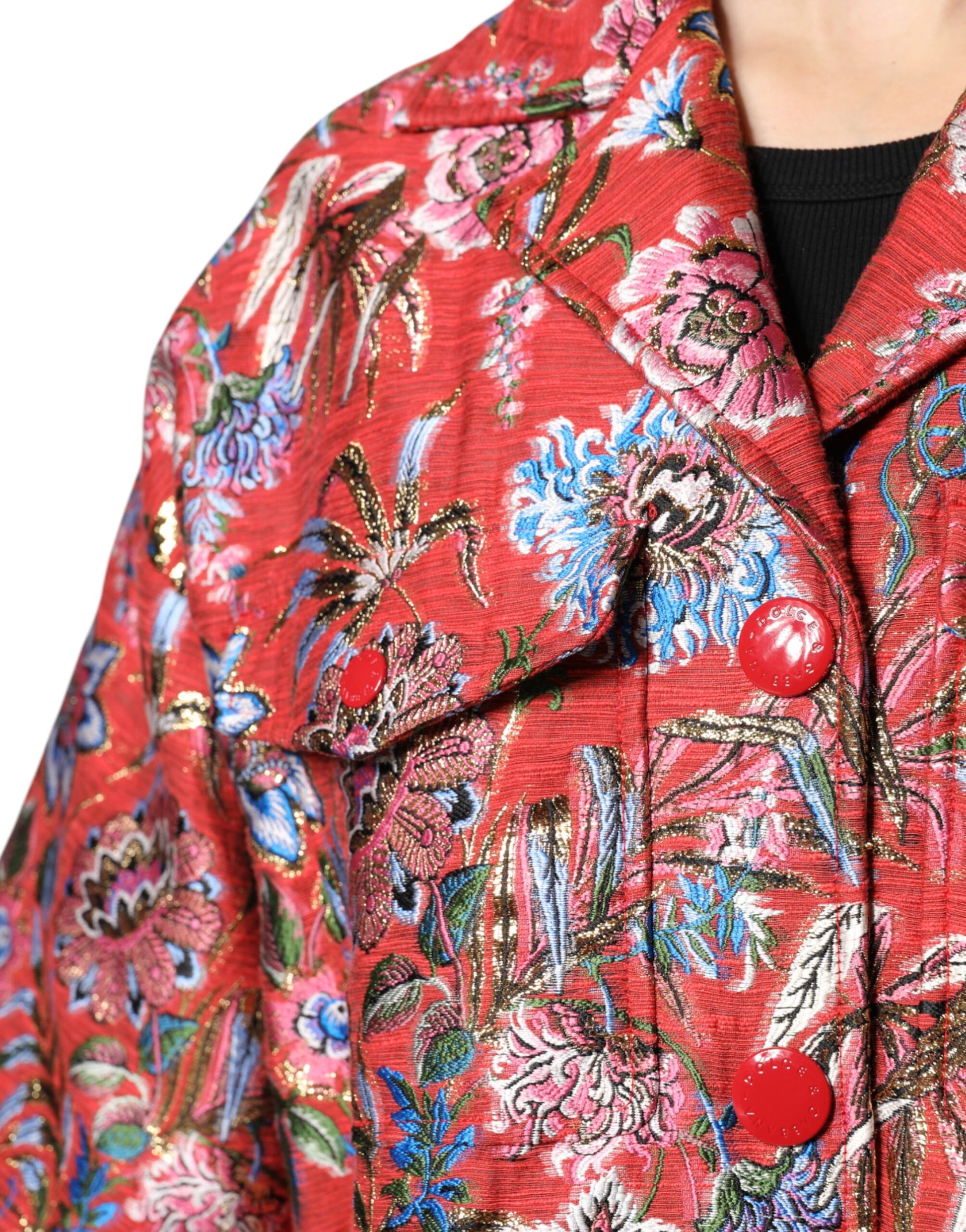 Dolce & Gabbana Red Floral Jacquard Button Down Coat Jacket Dolce & Gabbana