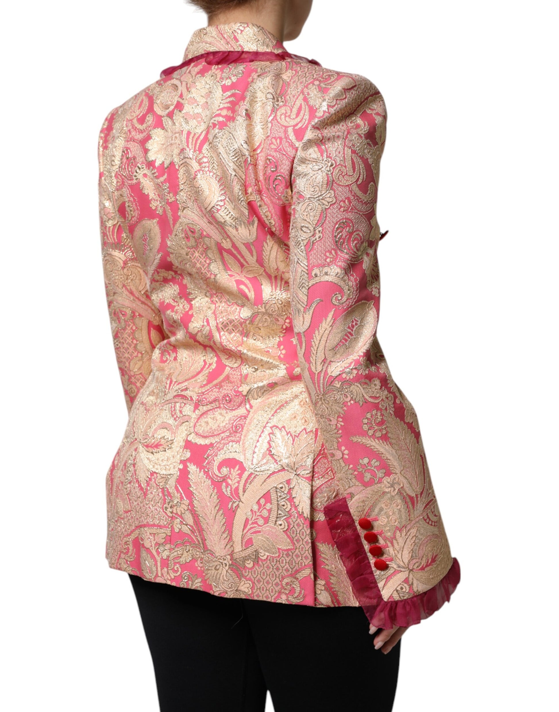 Dolce & Gabbana Pink Gold Jacquard Nylon Coat Blazer Jacket Dolce & Gabbana