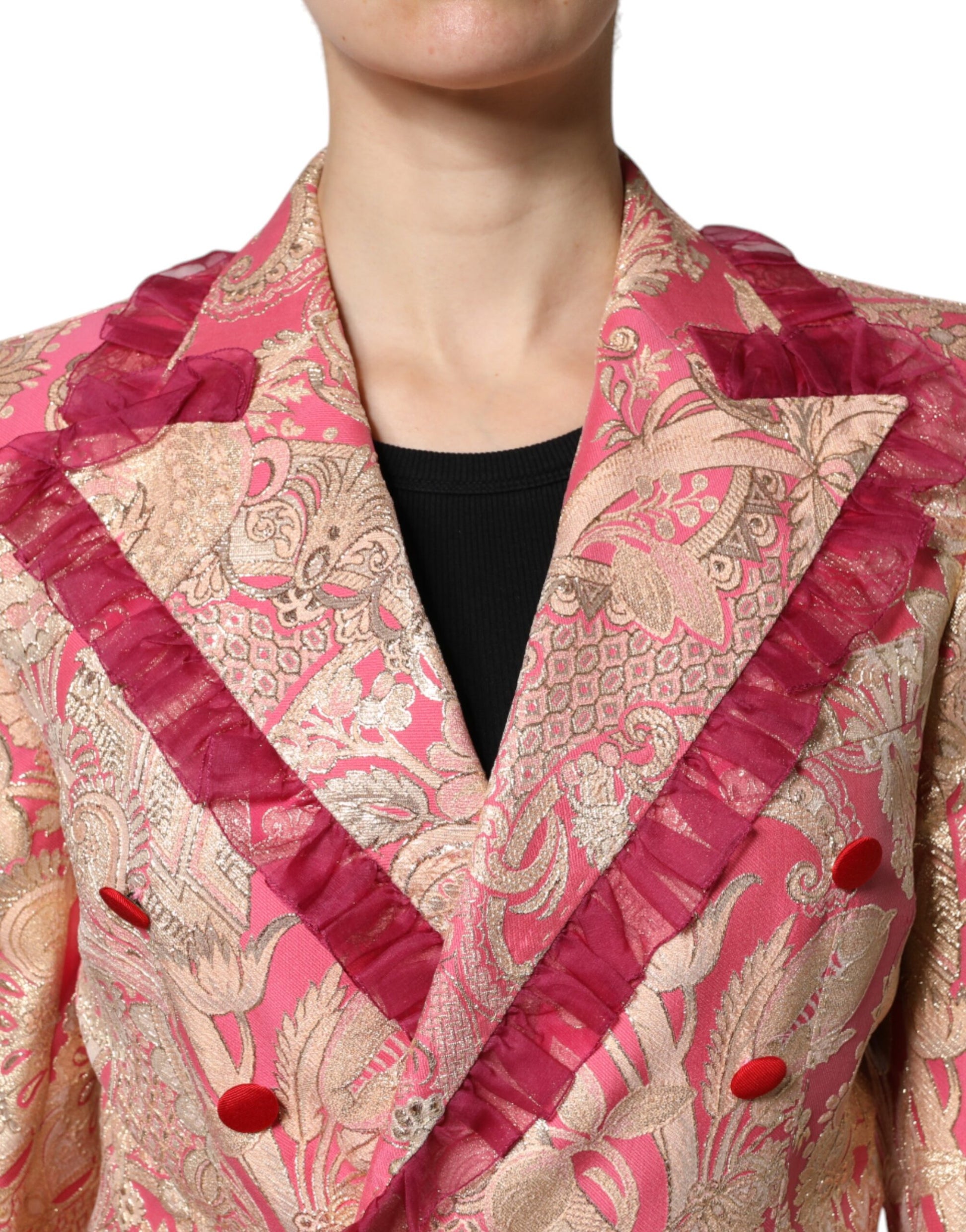 Dolce & Gabbana Pink Gold Jacquard Nylon Coat Blazer Jacket Dolce & Gabbana
