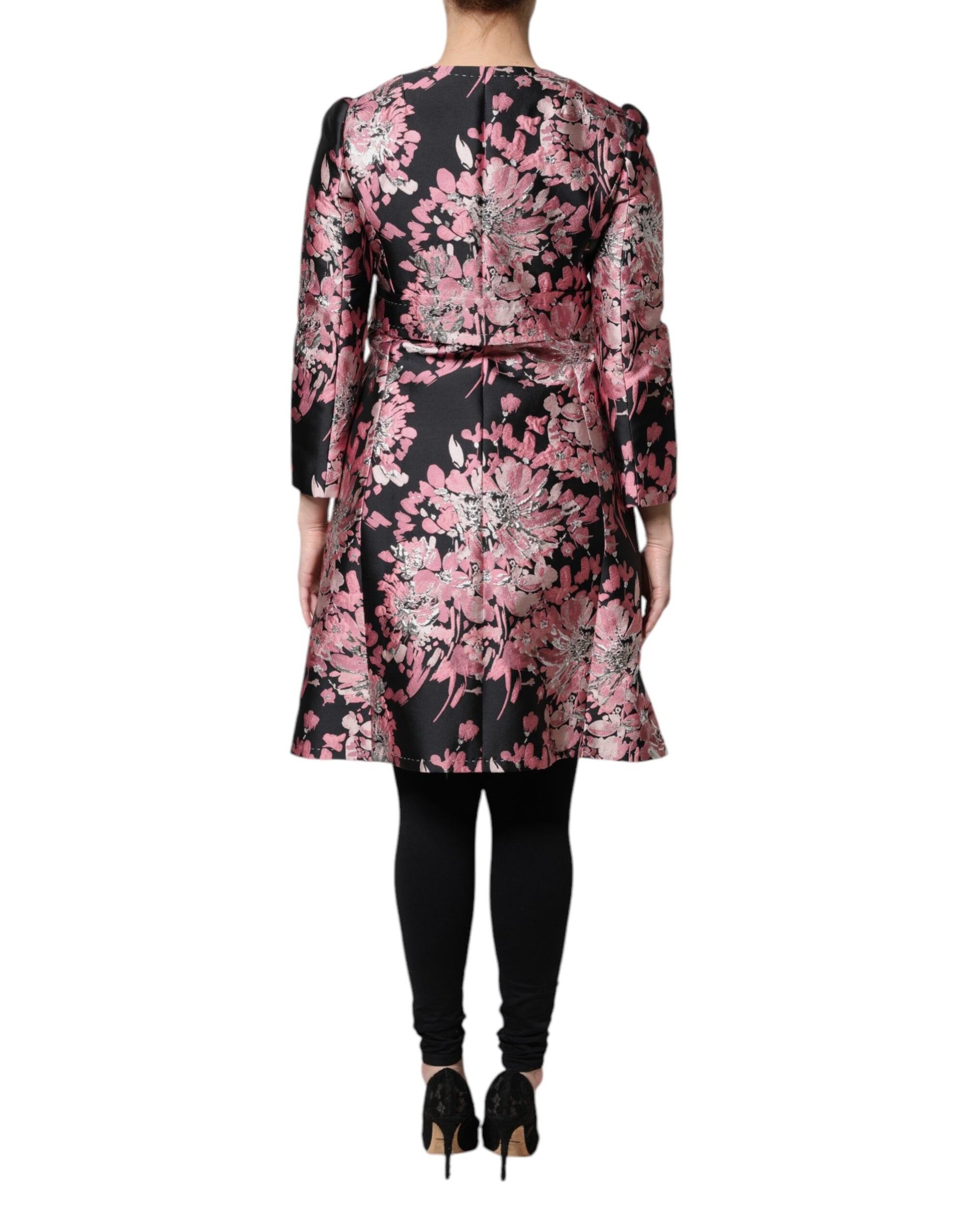 Dolce & Gabbana Pink Black Floral Brocade Trenchcoat Jacket Dolce & Gabbana