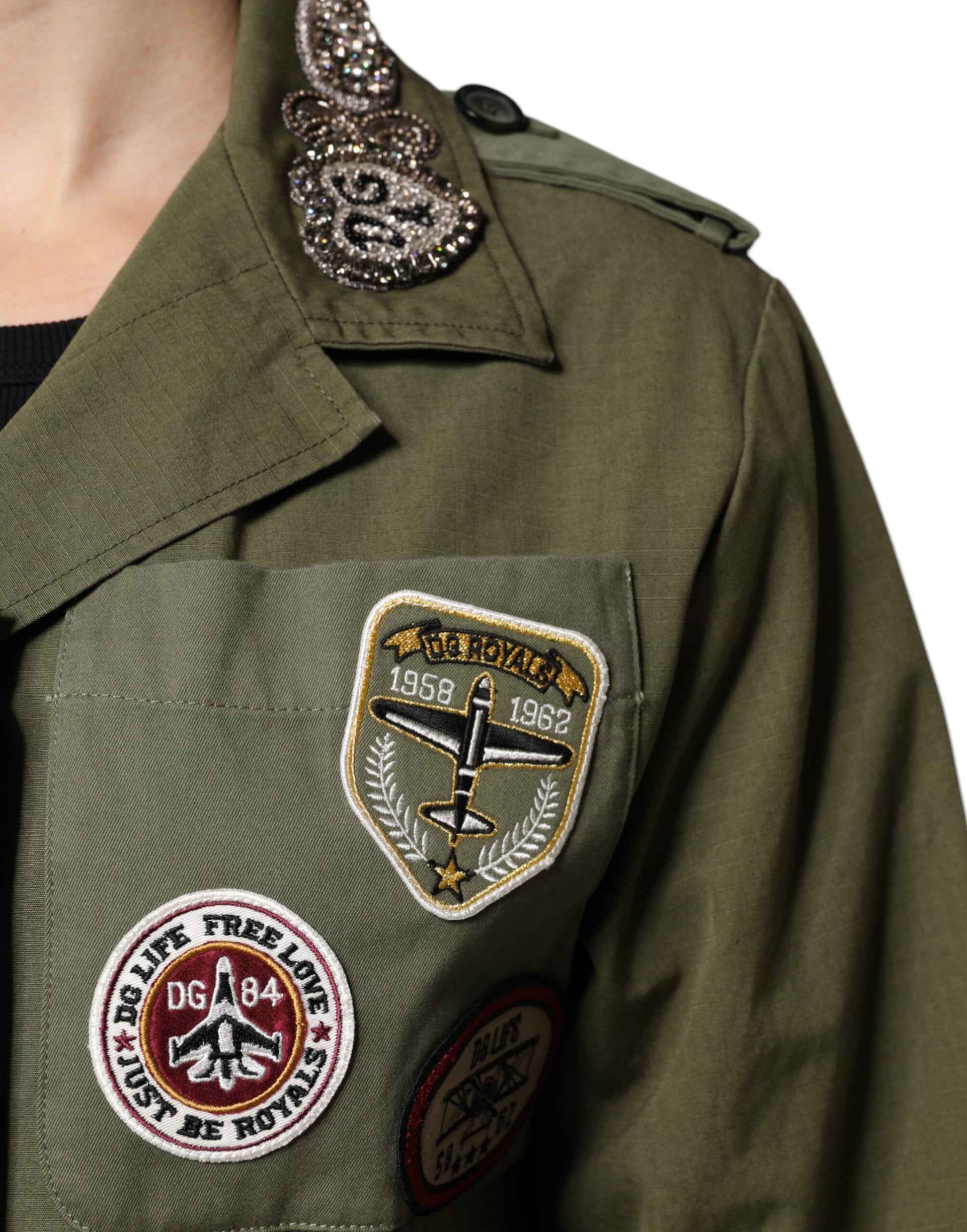 Dolce & Gabbana Military Green Queen Embellished Coat Jacket Dolce & Gabbana