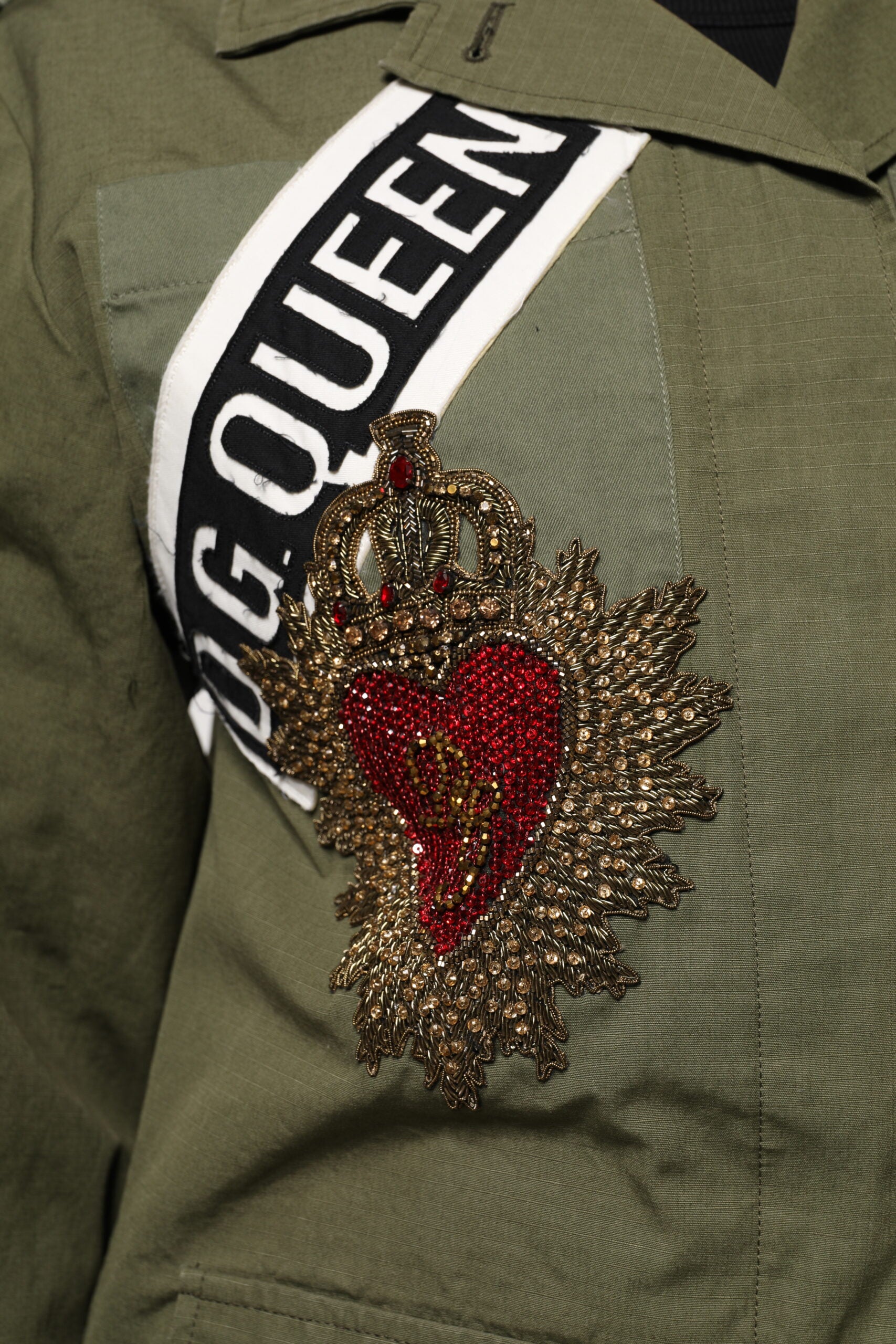 Dolce & Gabbana Military Green Queen Embellished Coat Jacket Dolce & Gabbana