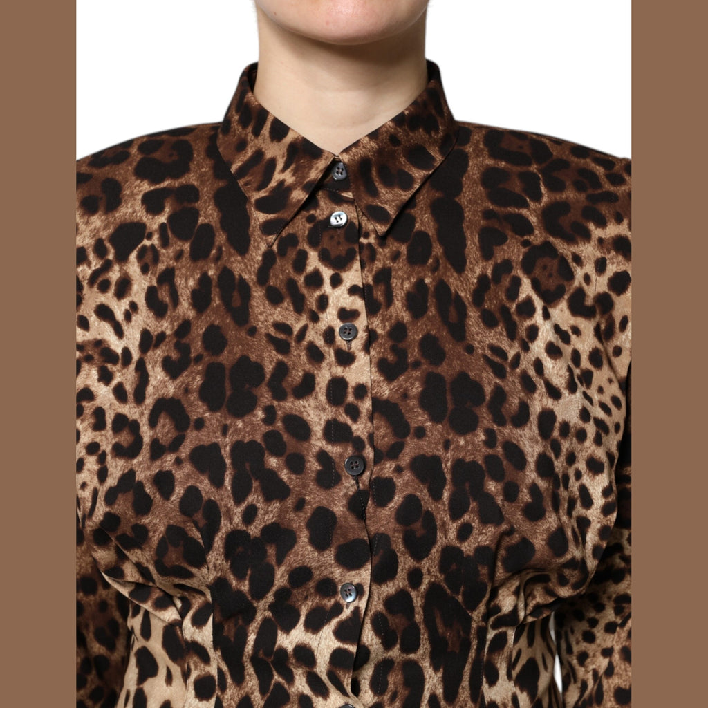 Dolce & Gabbana Brown Leopard Silk Button Down Coat Jacket