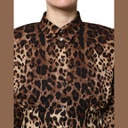 Dolce & Gabbana Brown Leopard Silk Button Down Coat Jacket
