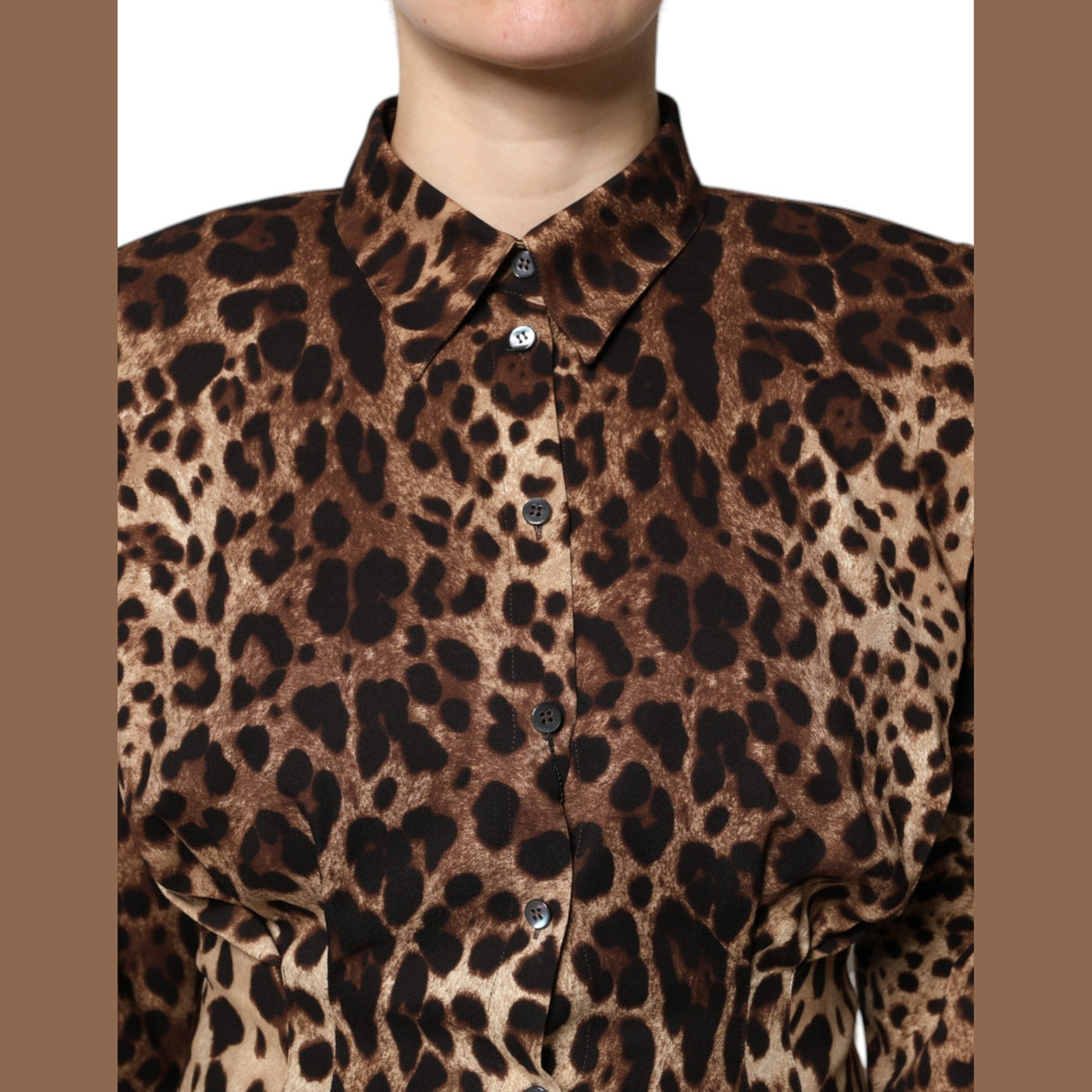 Dolce & Gabbana Brown Leopard Silk Button Down Coat Jacket