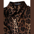 Dolce & Gabbana Brown Leopard Silk Button Down Coat Jacket