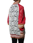 Multicolor floral lace cardigan sweater by Dolce & Gabbana featuring intricate lace details and a vibrant floral pattern.