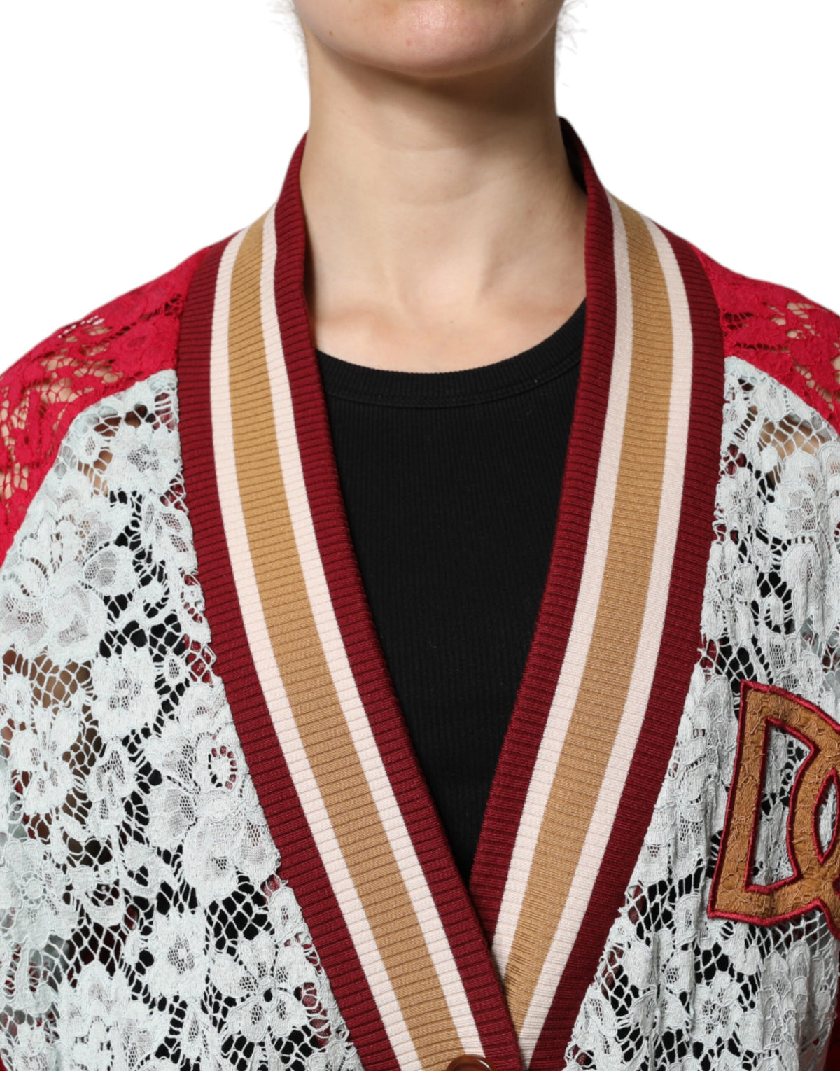 Dolce & Gabbana multicolor floral lace cardigan sweater with intricate floral pattern and delicate lace detailing.