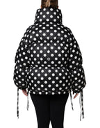 Dolce & Gabbana Black White Polka Dot Full Zip Puffer Jacket - Eljoys Fashion 