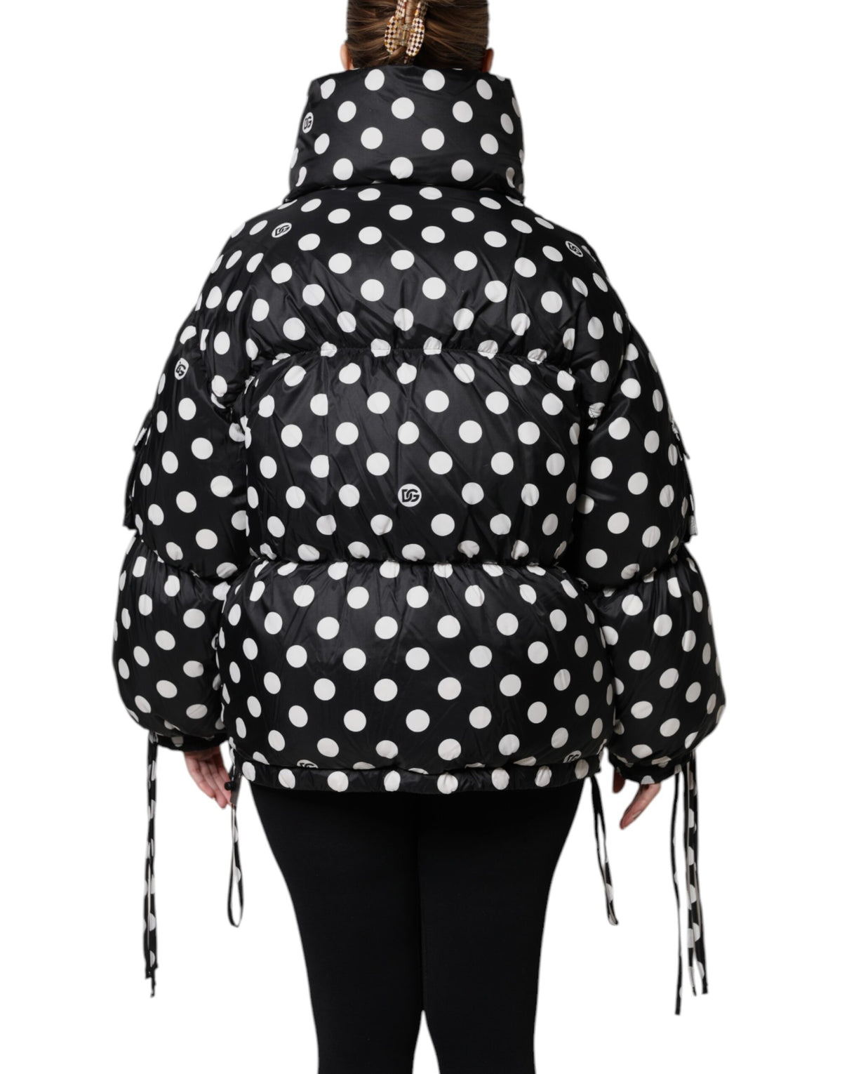 Dolce & Gabbana Black White Polka Dot Full Zip Puffer Jacket - Eljoys Fashion 