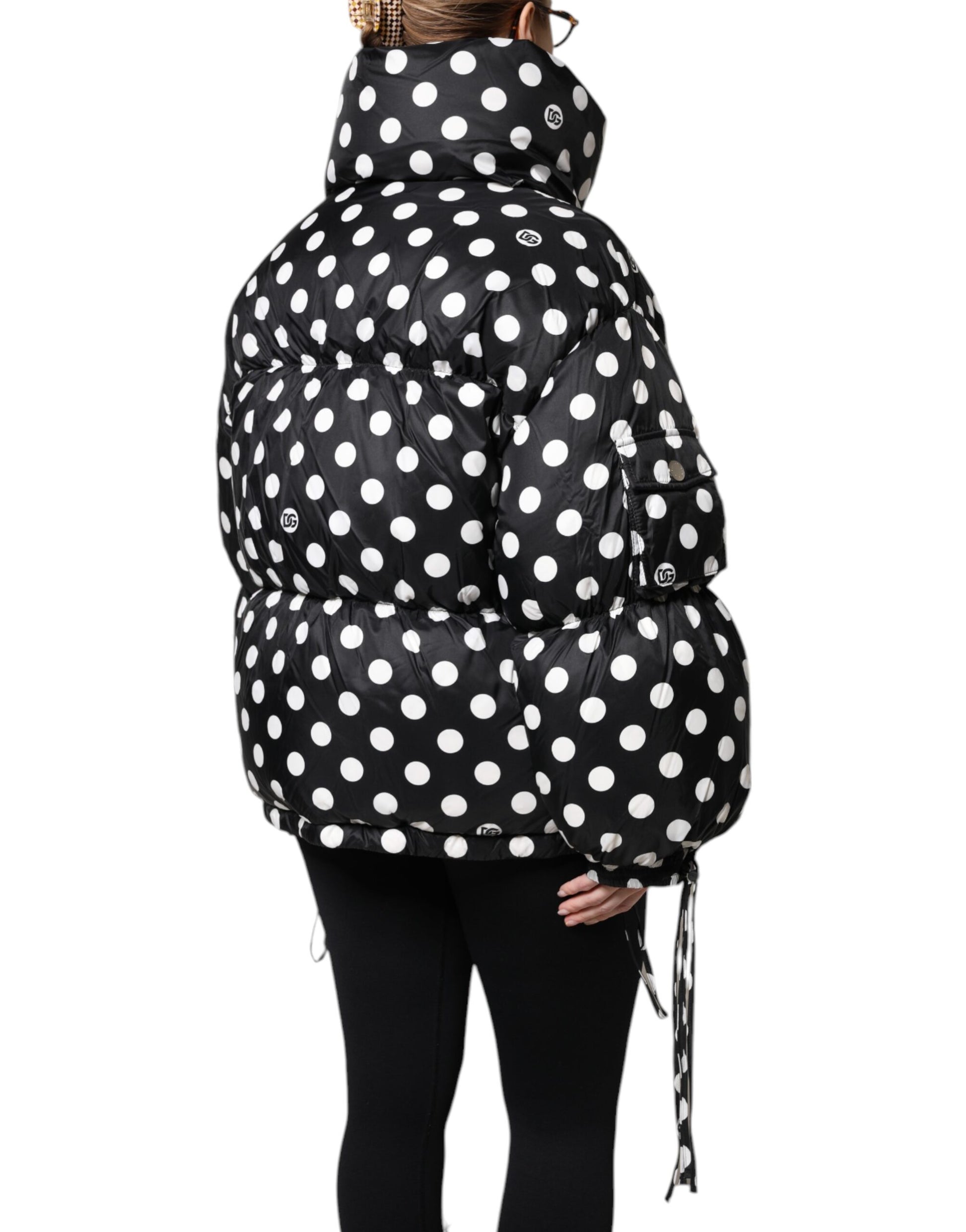 Dolce & Gabbana Black White Polka Dot Full Zip Puffer Jacket Dolce & Gabbana