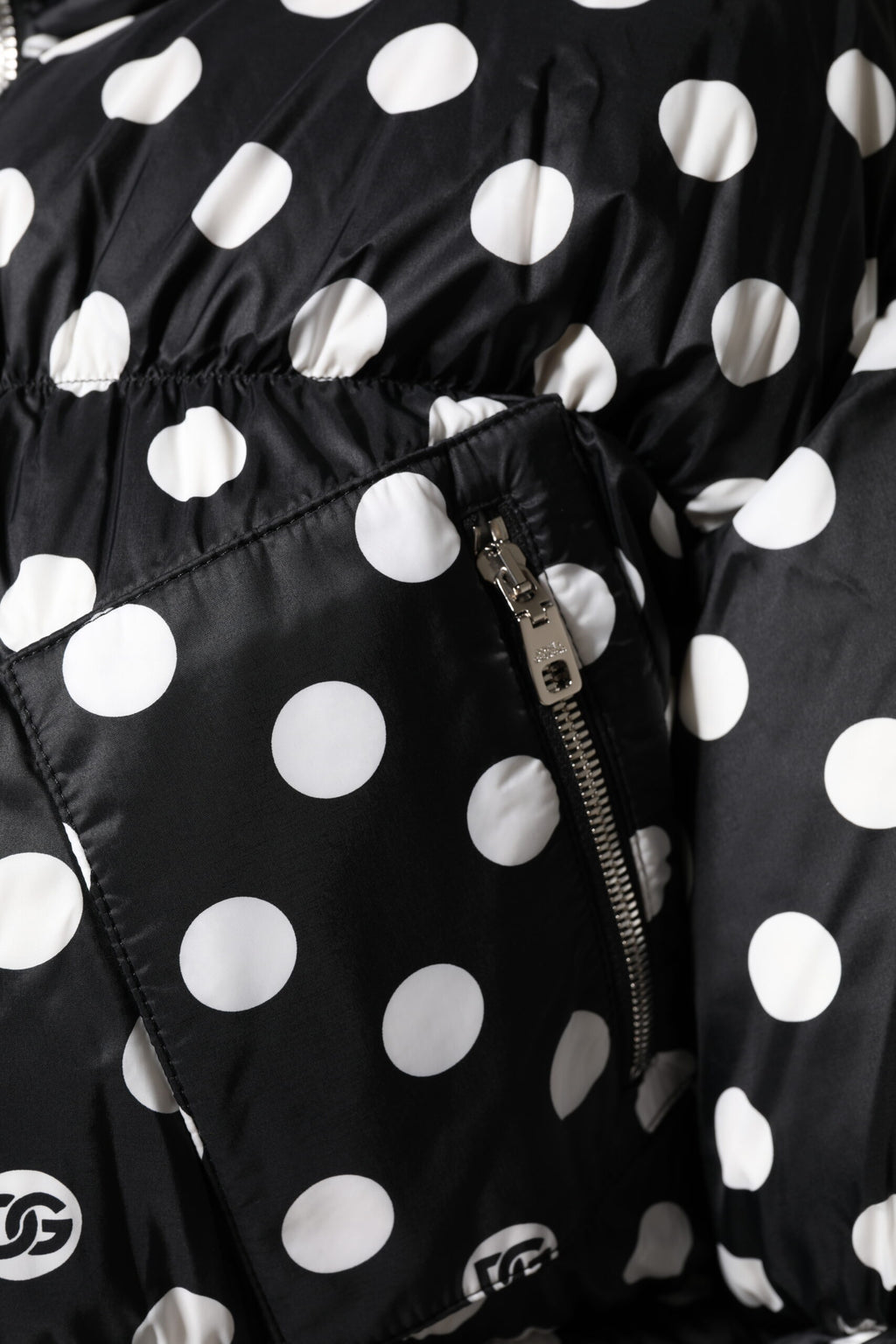 Dolce & Gabbana Black White Polka Dot Full Zip Puffer Jacket - Eljoys Fashion 