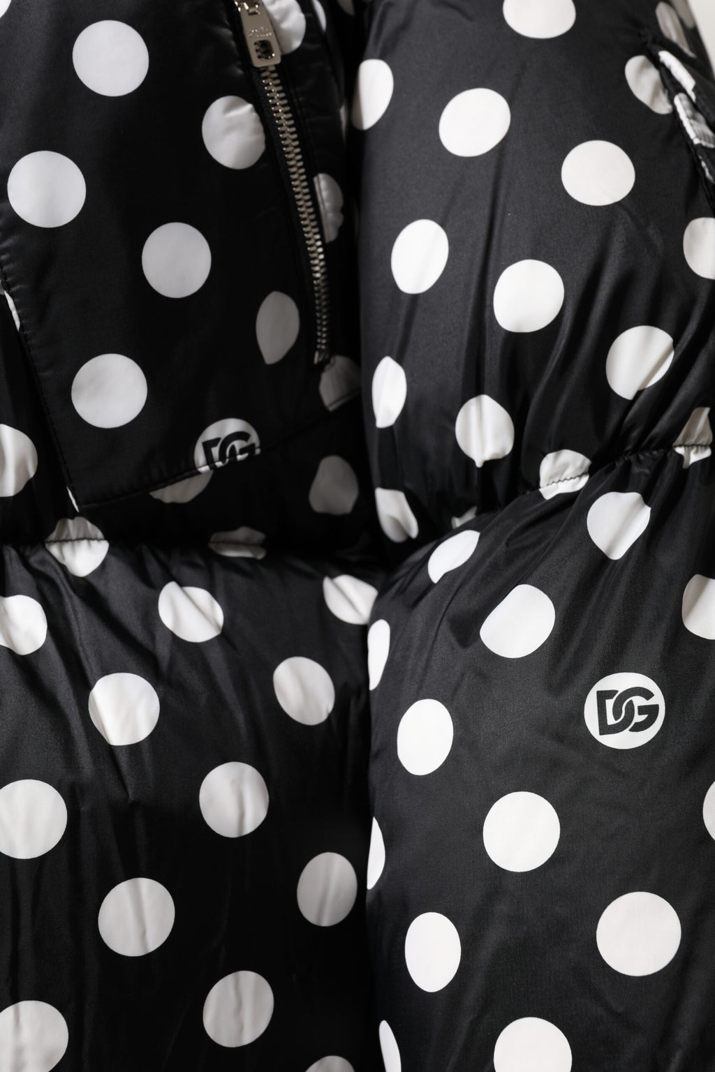 Dolce & Gabbana Black White Polka Dot Full Zip Puffer Jacket - Eljoys Fashion 