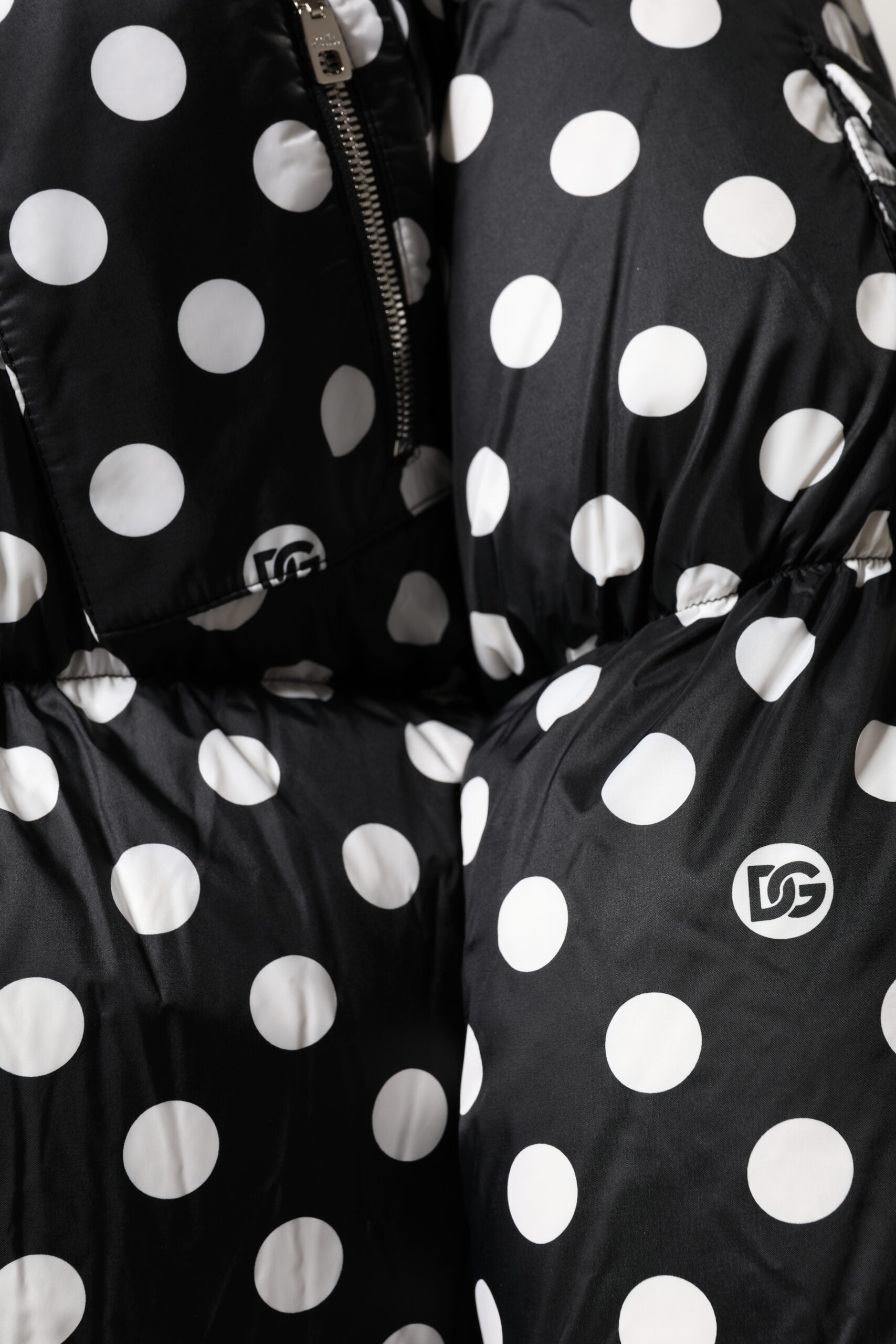 Dolce & Gabbana Black White Polka Dot Full Zip Puffer Jacket Dolce & Gabbana