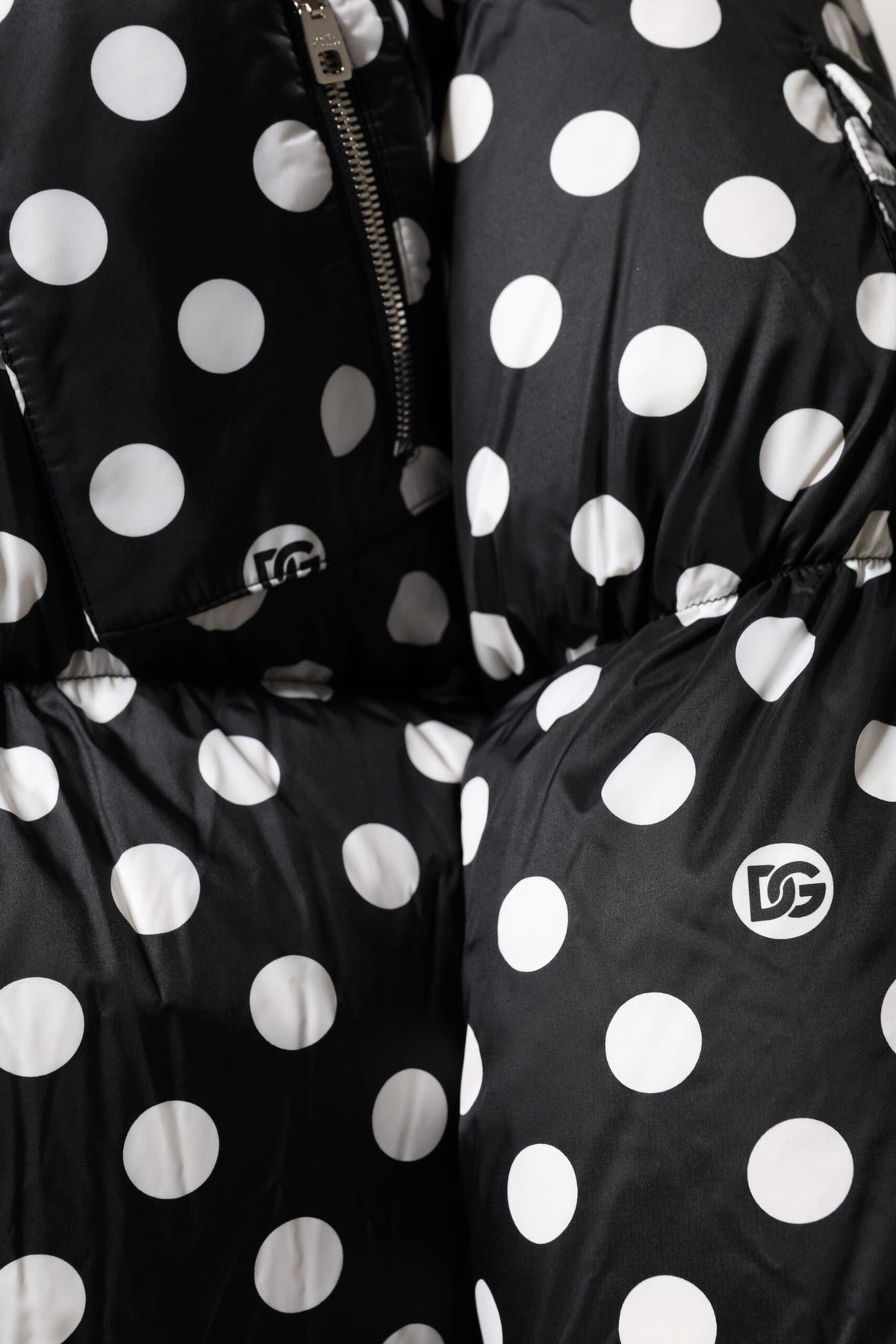 Dolce & Gabbana Black White Polka Dot Full Zip Puffer Jacket - Eljoys Fashion 