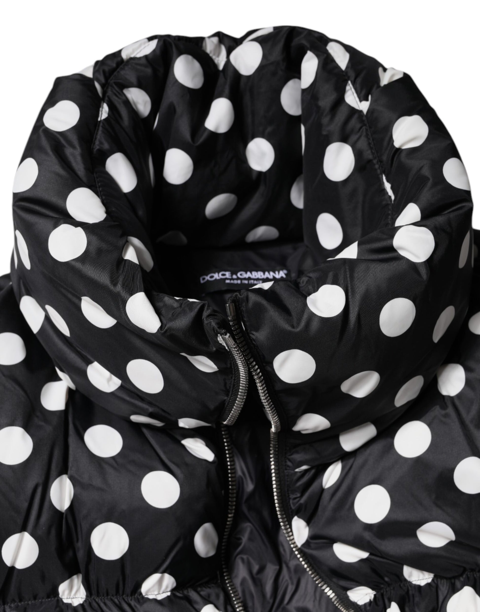 Dolce & Gabbana Black White Polka Dot Full Zip Puffer Jacket Dolce & Gabbana