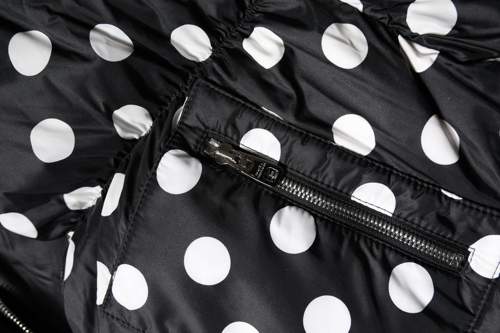 Dolce & Gabbana Black White Polka Dot Full Zip Puffer Jacket - Eljoys Fashion 