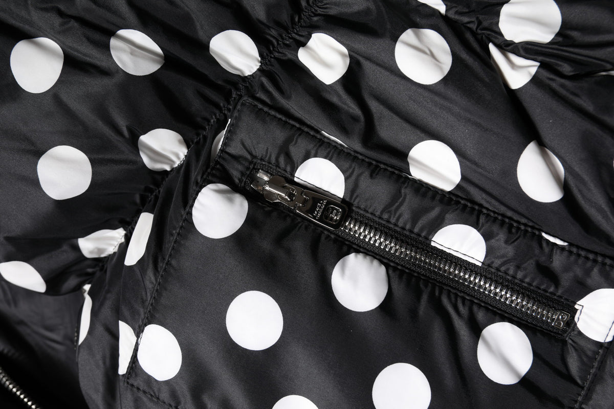 Dolce & Gabbana Black White Polka Dot Full Zip Puffer Jacket - Eljoys Fashion 