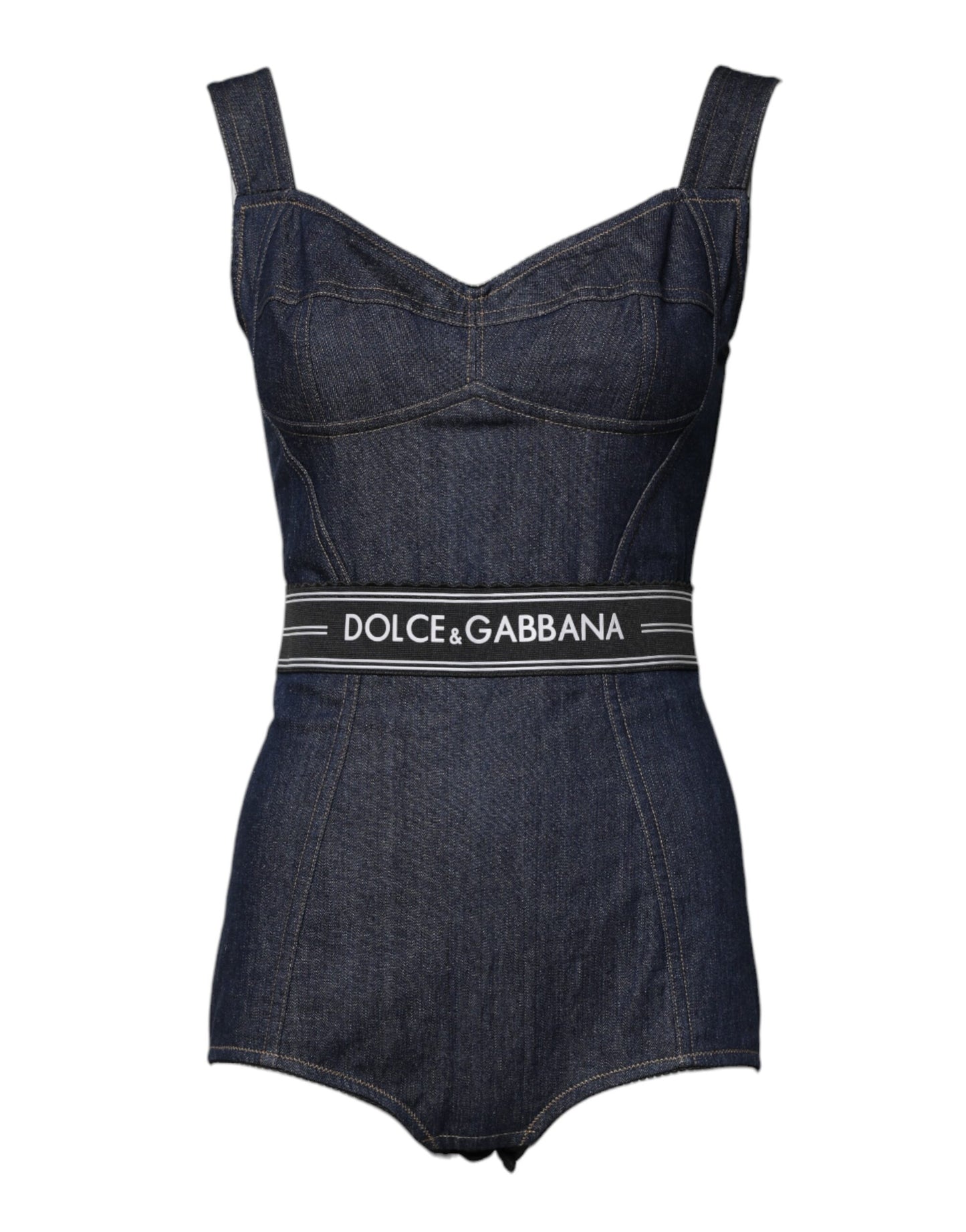 Dolce & Gabbana Blue Cotton Stretch Sleeveless Bodycon Denim Bodysuit Dolce & Gabbana