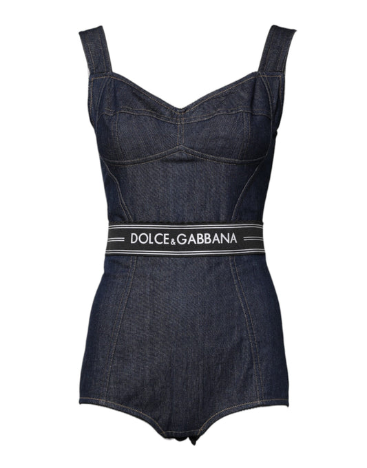 Dolce & Gabbana Blue Cotton Stretch Sleeveless Bodycon Denim Bodysuit Dolce & Gabbana