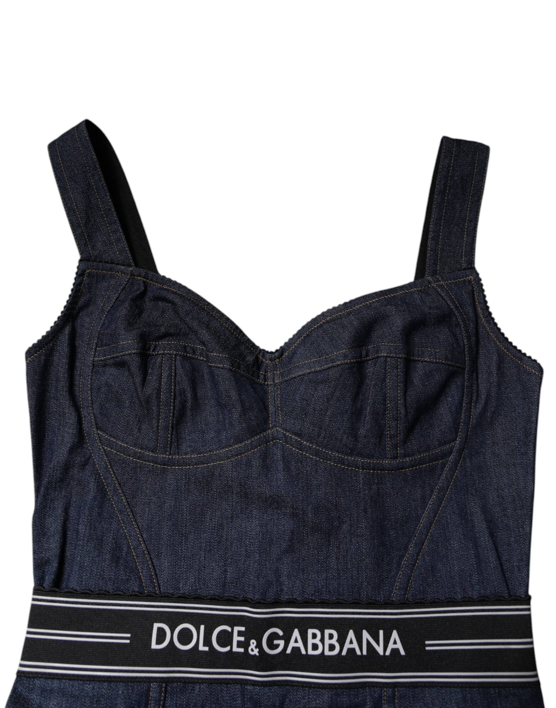 Dolce & Gabbana Blue Cotton Stretch Sleeveless Bodycon Denim Bodysuit Dolce & Gabbana