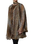 Dolce & Gabbana Brown Leopard Print Scarf Collared Chiffon Dress