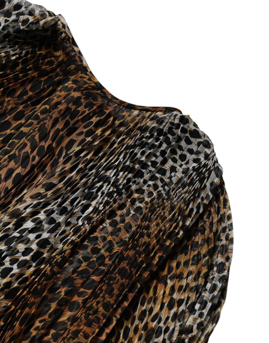 Dolce & Gabbana Brown Leopard Print Scarf Collared Chiffon Dress
