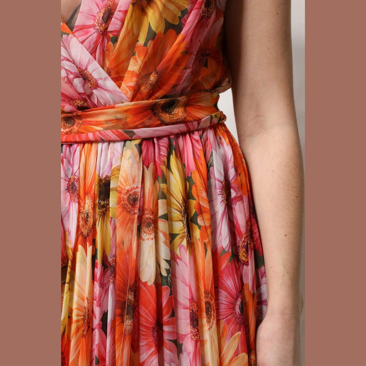 Dolce & Gabbana Multicolor Floral Silk V-neck Chiffon Dress