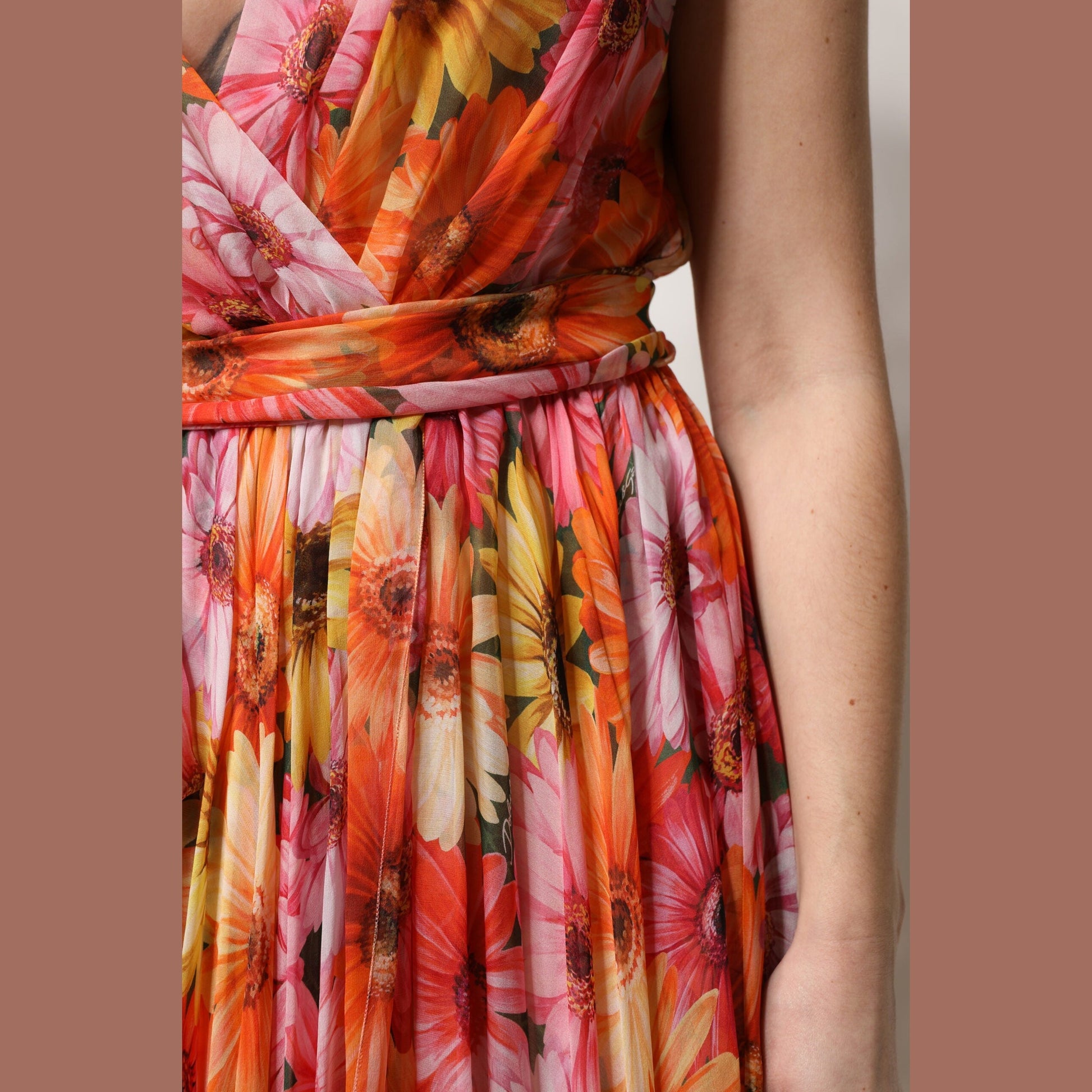 Dolce & Gabbana Multicolor Floral Silk V-neck Chiffon Dress