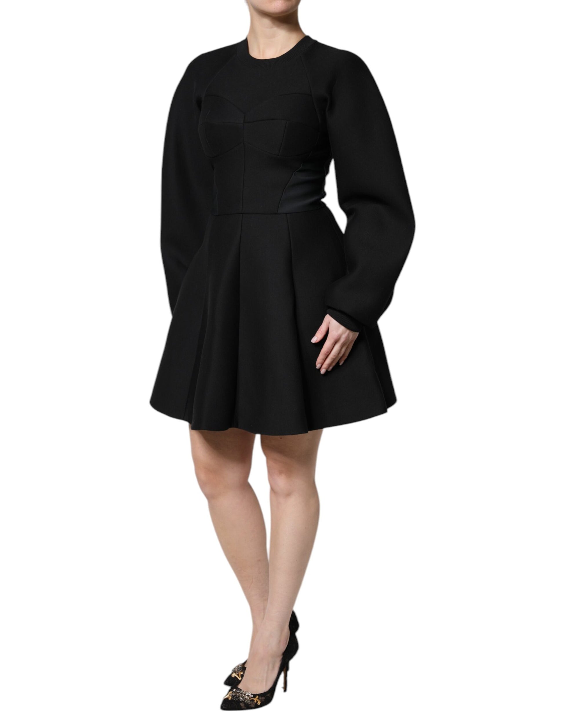 Dolce & Gabbana Black Cotton Long Sleeves A-line Mini Dress Dolce & Gabbana