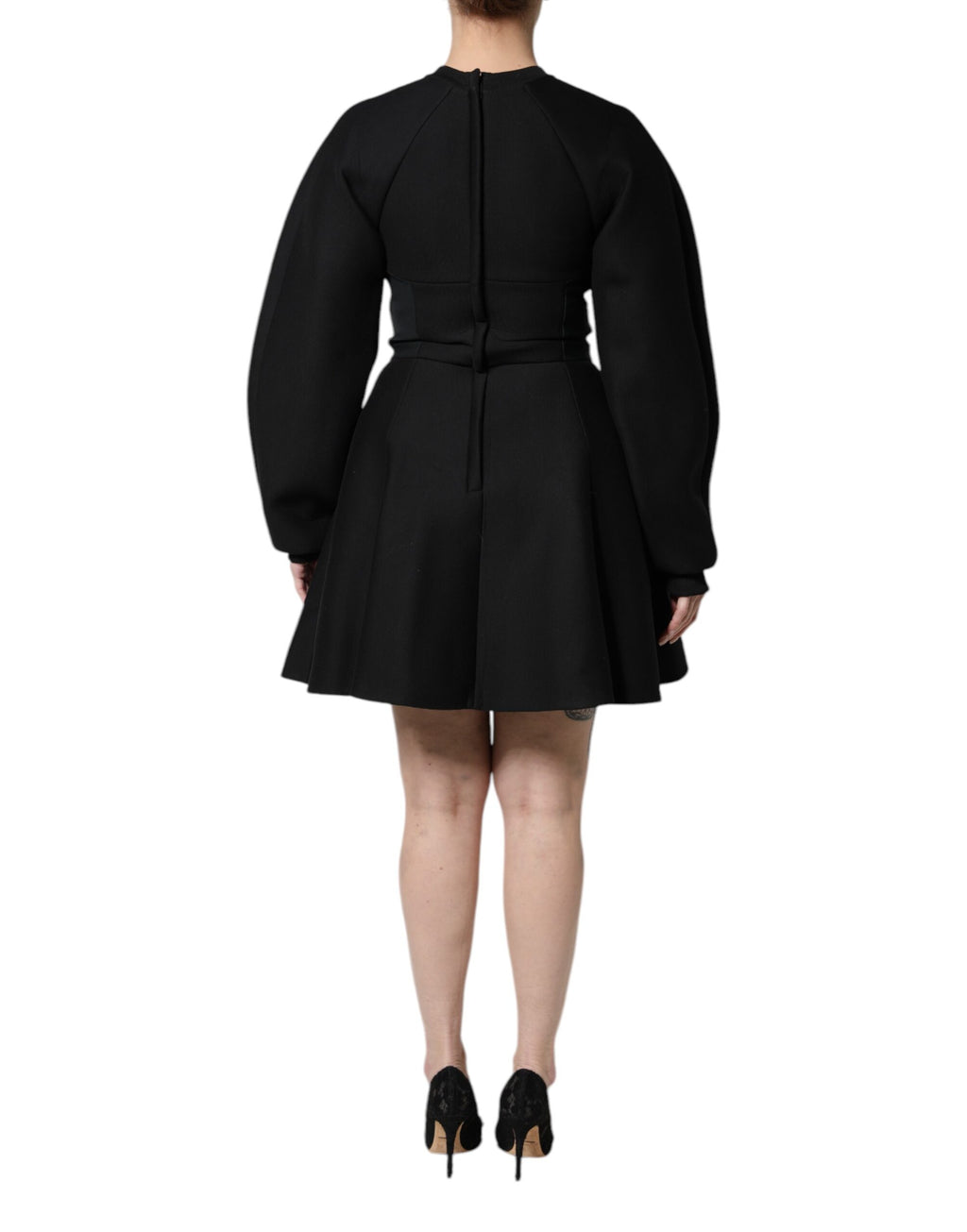 Dolce & Gabbana Black Cotton Long Sleeves A-line Mini Dress - Eljoys Fashion 