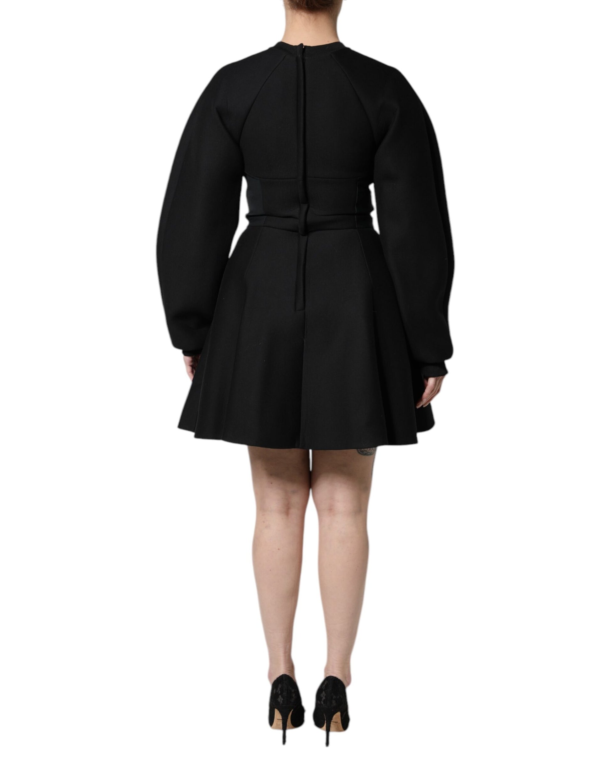 Dolce & Gabbana Black Cotton Long Sleeves A-line Mini Dress Dolce & Gabbana