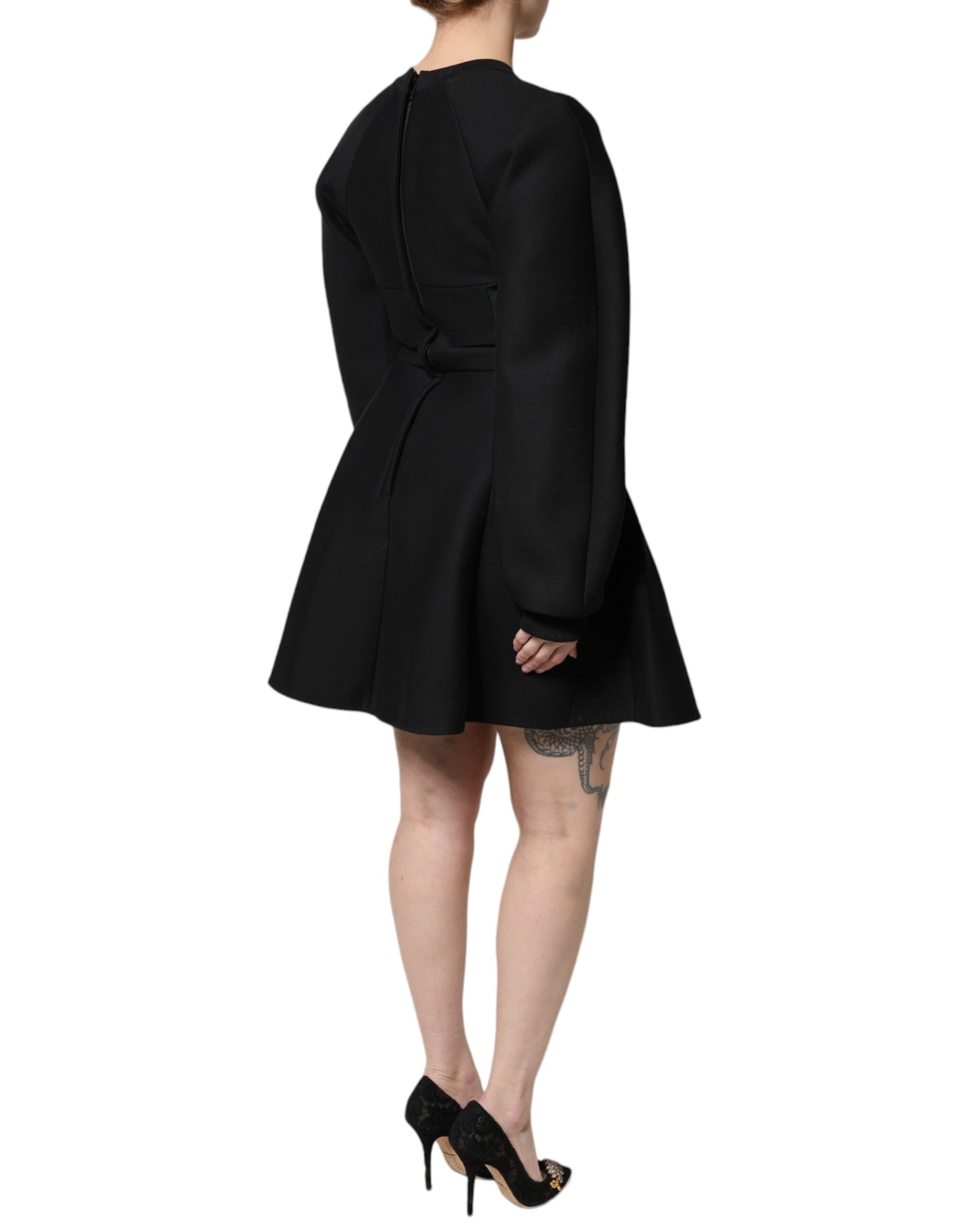 Dolce & Gabbana Black Cotton Long Sleeves A-line Mini Dress Dolce & Gabbana
