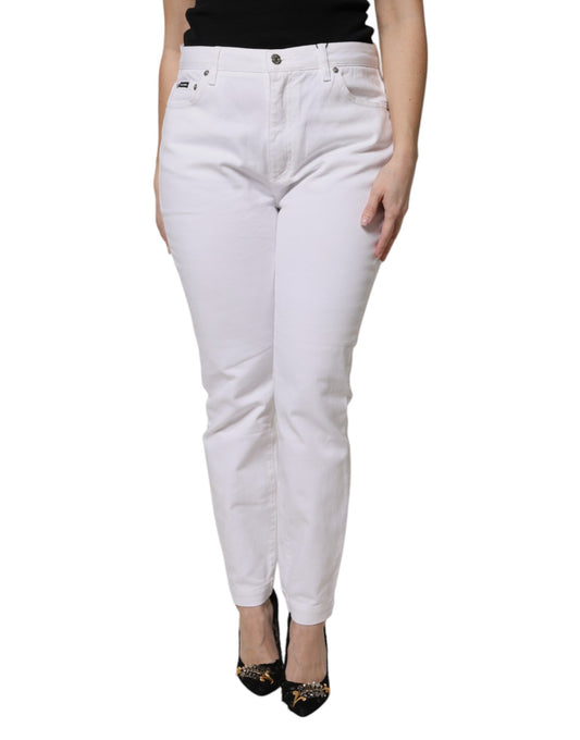 Dolce & Gabbana White Cotton Mid Waist Skinny Denim Jeans Dolce & Gabbana