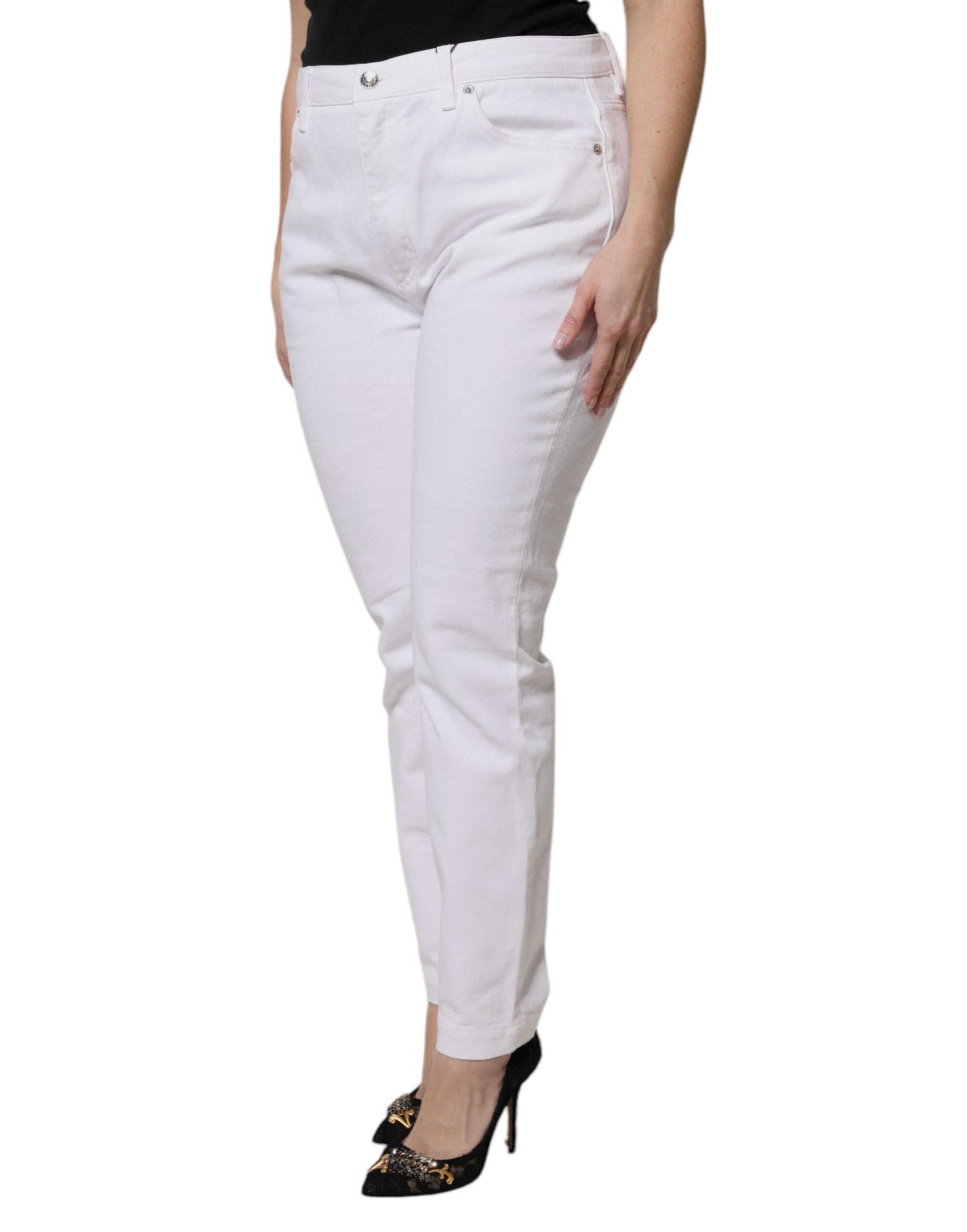 Dolce & Gabbana White Cotton Mid Waist Skinny Denim Jeans Dolce & Gabbana