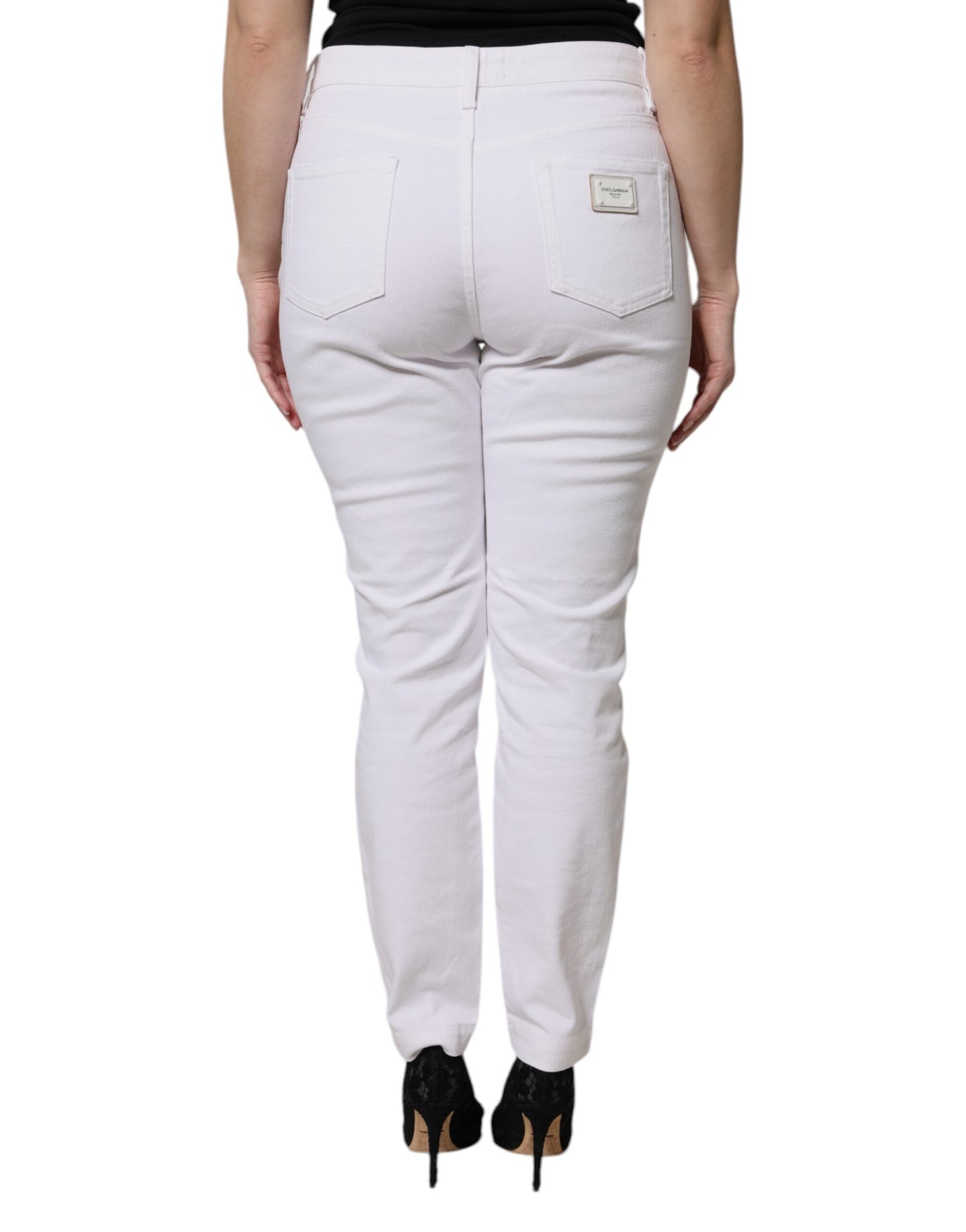 Dolce & Gabbana White Cotton Mid Waist Skinny Denim Jeans Dolce & Gabbana