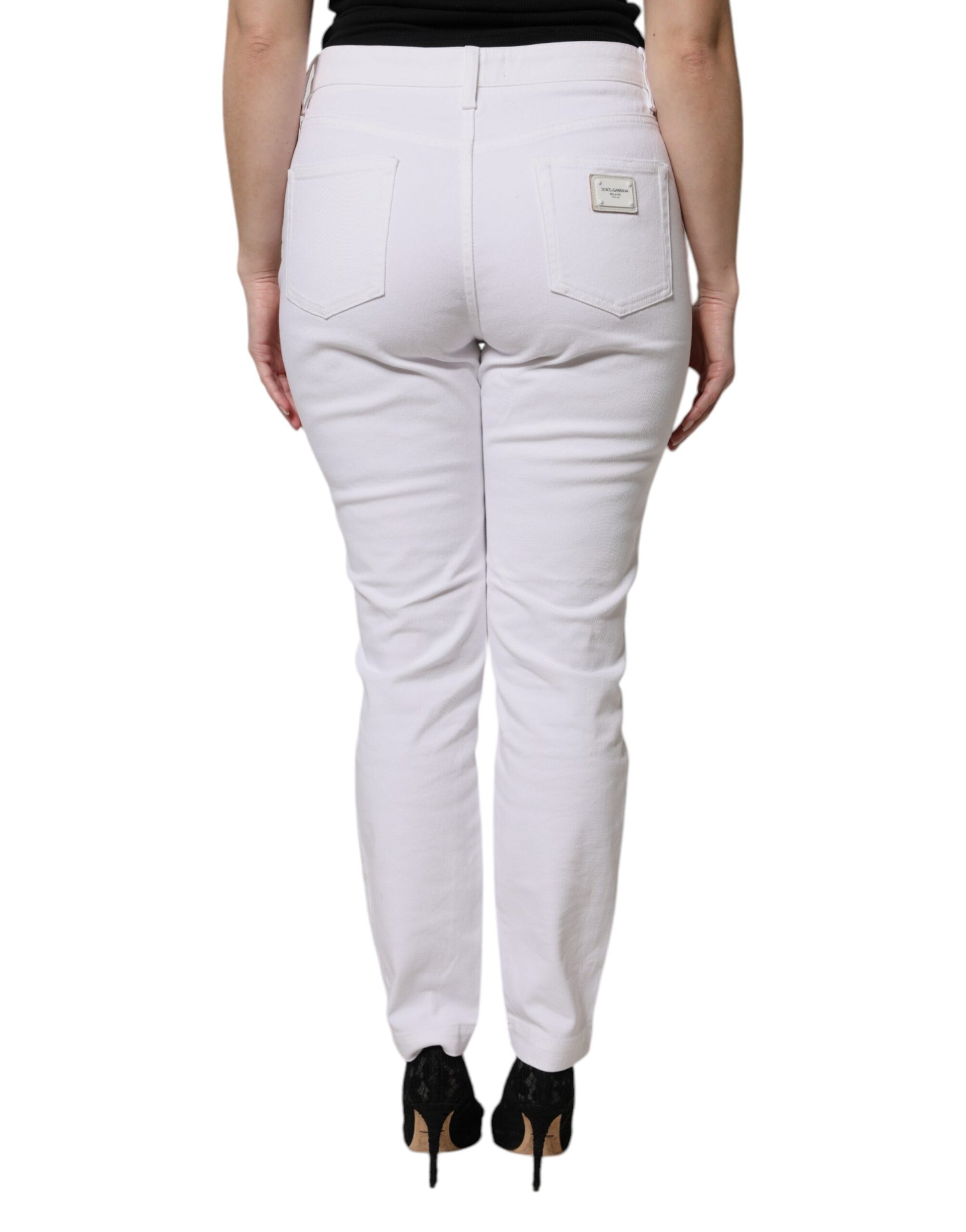 Dolce & Gabbana White Cotton Mid Waist Skinny Denim Jeans Dolce & Gabbana