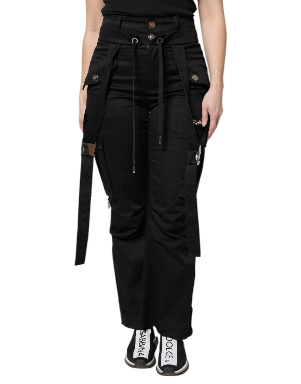 Dolce & Gabbana Black Cotton High Waist Cargo Pants - Eljoys Fashion 