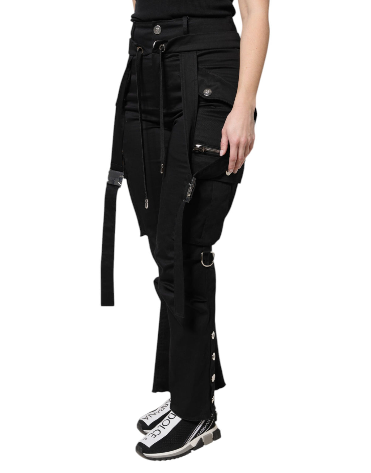 Dolce & Gabbana Black Cotton High Waist Cargo Pants - Eljoys Fashion 