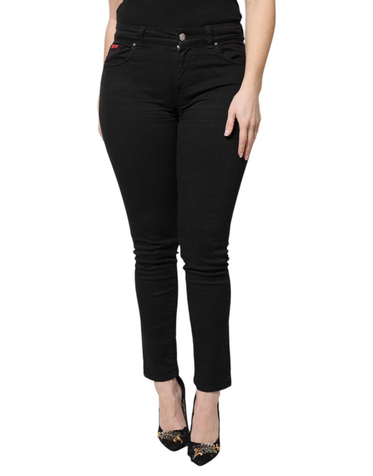 Dolce & Gabbana Black Cotton High Waist Skinny Denim Jeans - Eljoys Fashion 