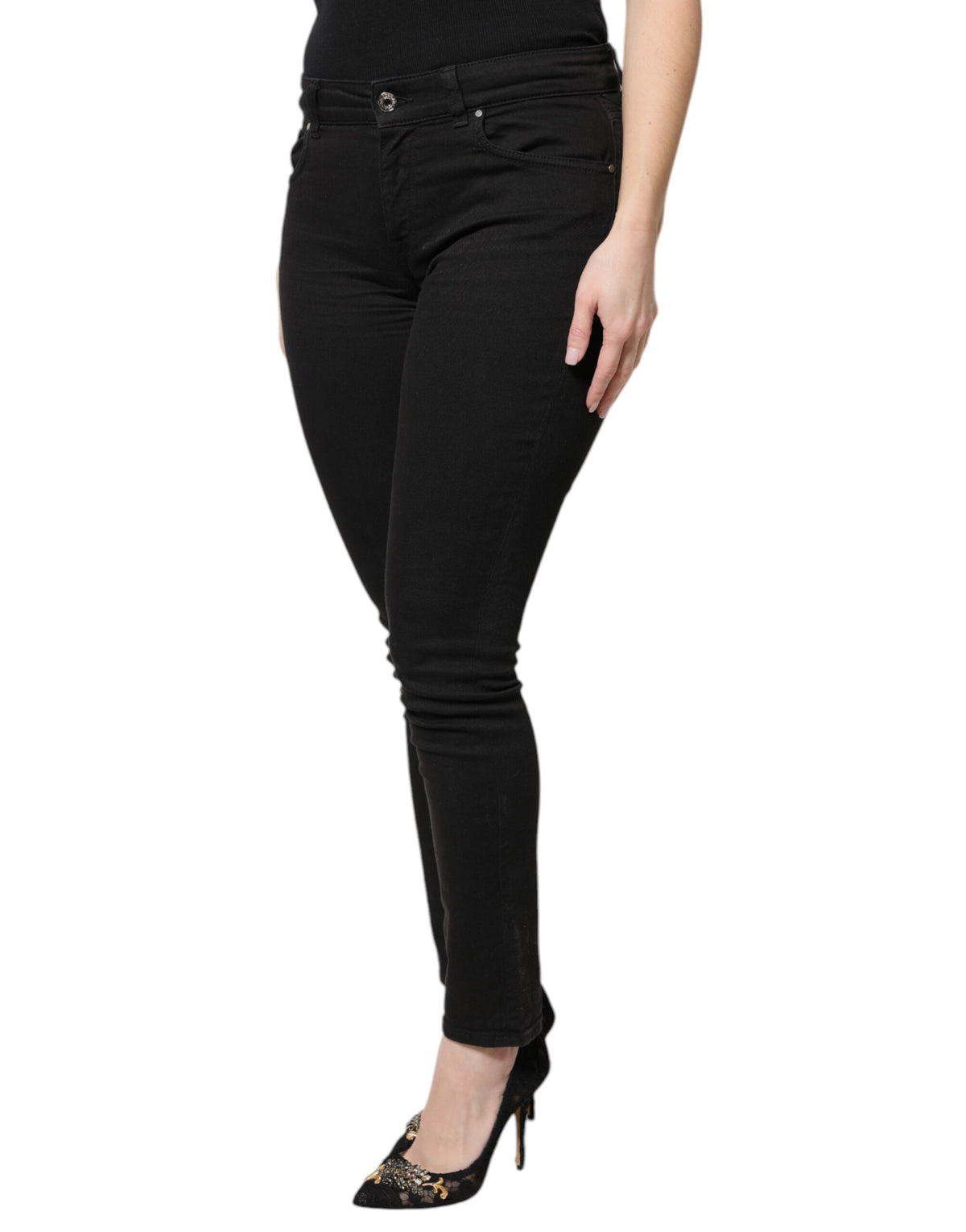 Dolce & Gabbana Black Cotton High Waist Skinny Denim Jeans - Eljoys Fashion 