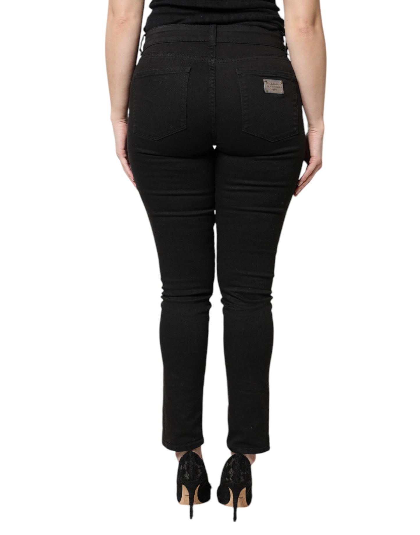 Dolce & Gabbana Black Cotton High Waist Skinny Denim Jeans Dolce & Gabbana