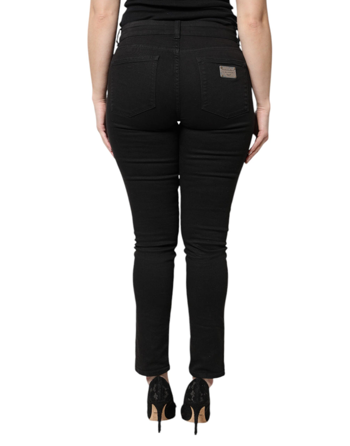 Dolce & Gabbana Black Cotton High Waist Skinny Denim Jeans - Eljoys Fashion 