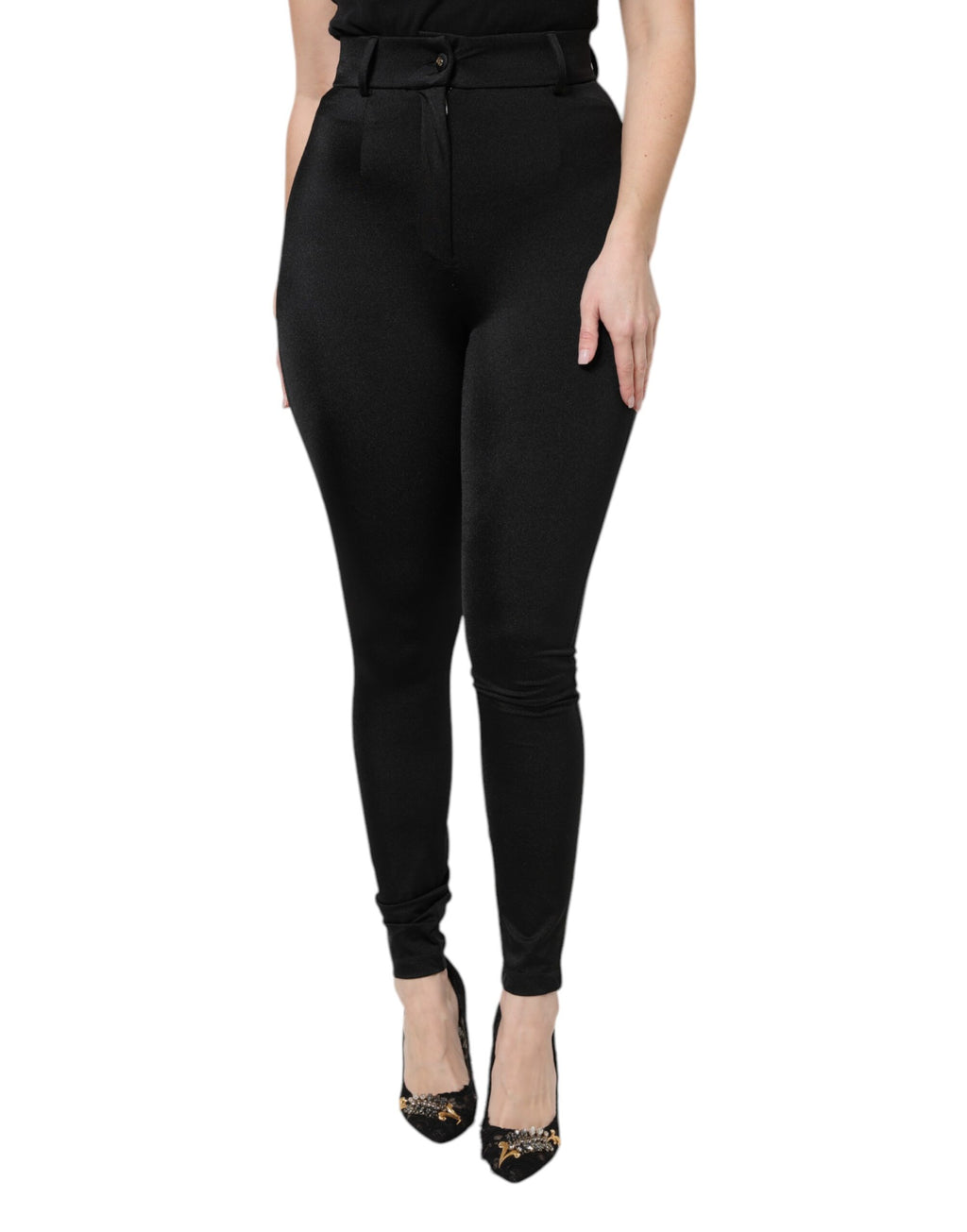 Dolce & Gabbana Black Nylon High Waist Slim Fit Pants - Eljoys Fashion 