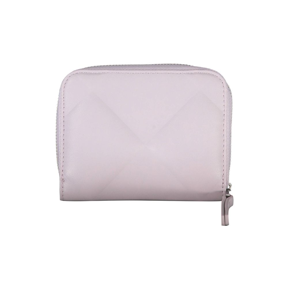 Purple Calvin Klein polyester women's wallet with multiple card slots and a sleek, minimalist design.