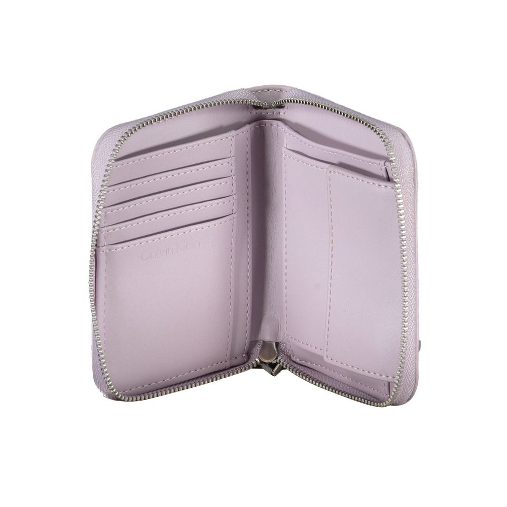 Calvin Klein purple polyester women’s wallet with multiple card slots and a sleek design.