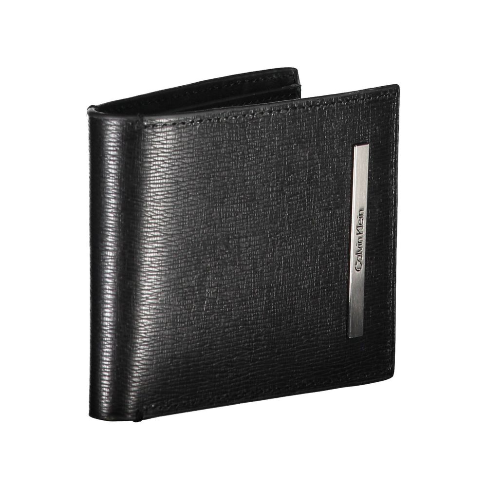 Calvin Klein Nero Eco Pelle men's wallet with black leather finish and multiple card slots, stylish and slim design.