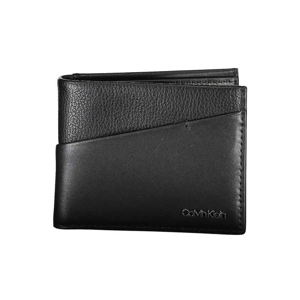 Calvin Klein black polyester men's wallet with multiple card slots and a sleek, minimalist design.